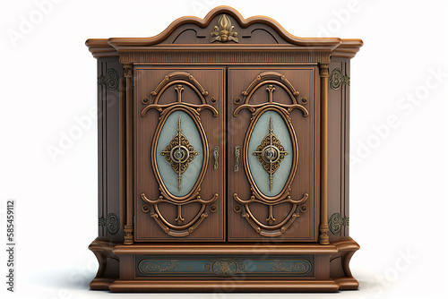 Old antique cupboard - isolated on white background. Generative AI
