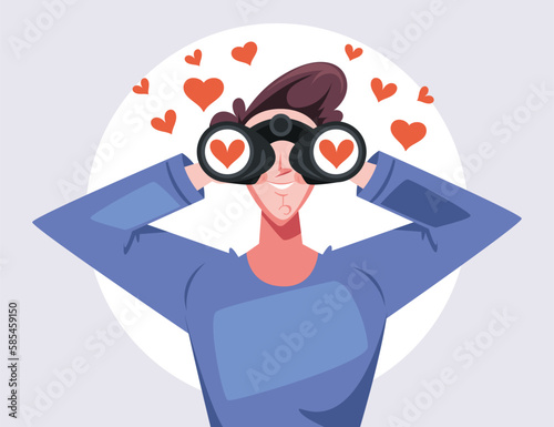 Love people look binocular concept. Vector graphic design illustration