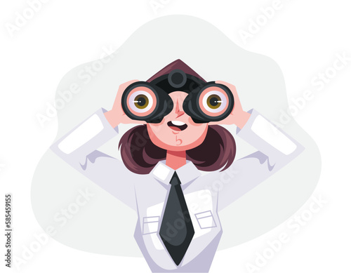 Business people look binocular future vision concept. Vector graphic design illustration