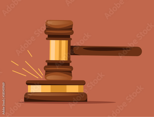 Hand holding judges gavel. Vector flat cartoon illustration
