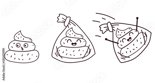 Poop excrement cute character kawaii shit emoticon poo emoji isolated set. Vector graphic design illustration