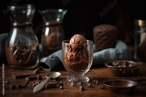 Chocolate ice cream on the table Generative AI