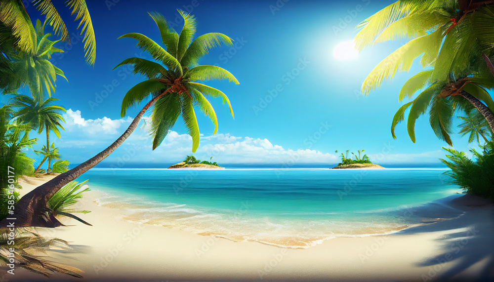 Beautiful tropical beach and sea with coconut palm tree Ai generated image