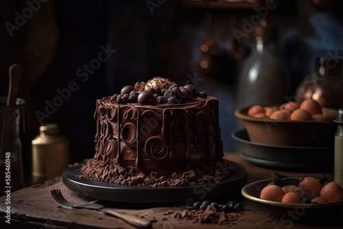 chocolate cake on the table Generative AI