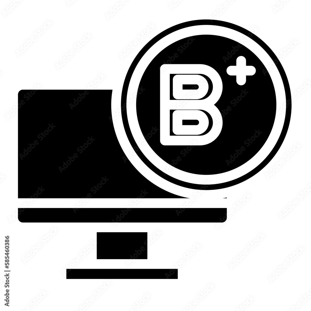 computer monitor with value B+ glyph icon computer monitor with value B+ glyph icon