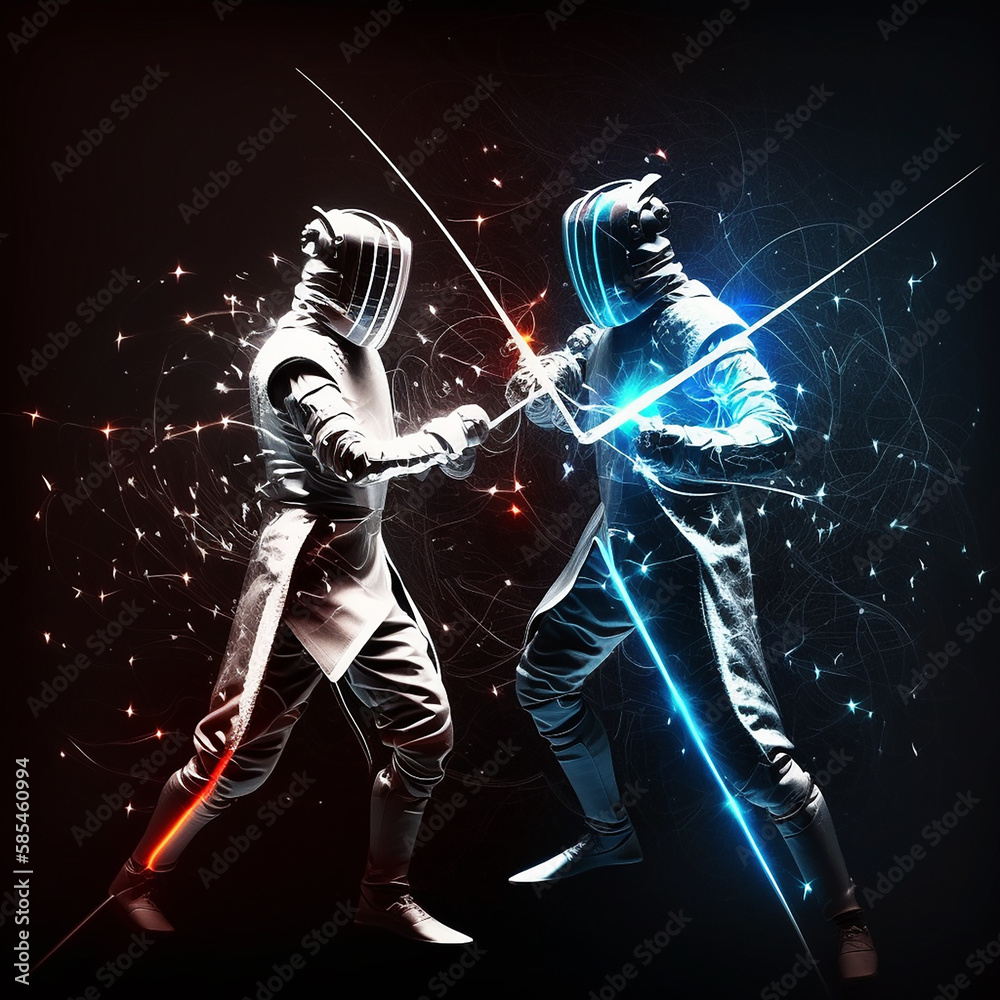 Fencing duel illustration. Generative AI.