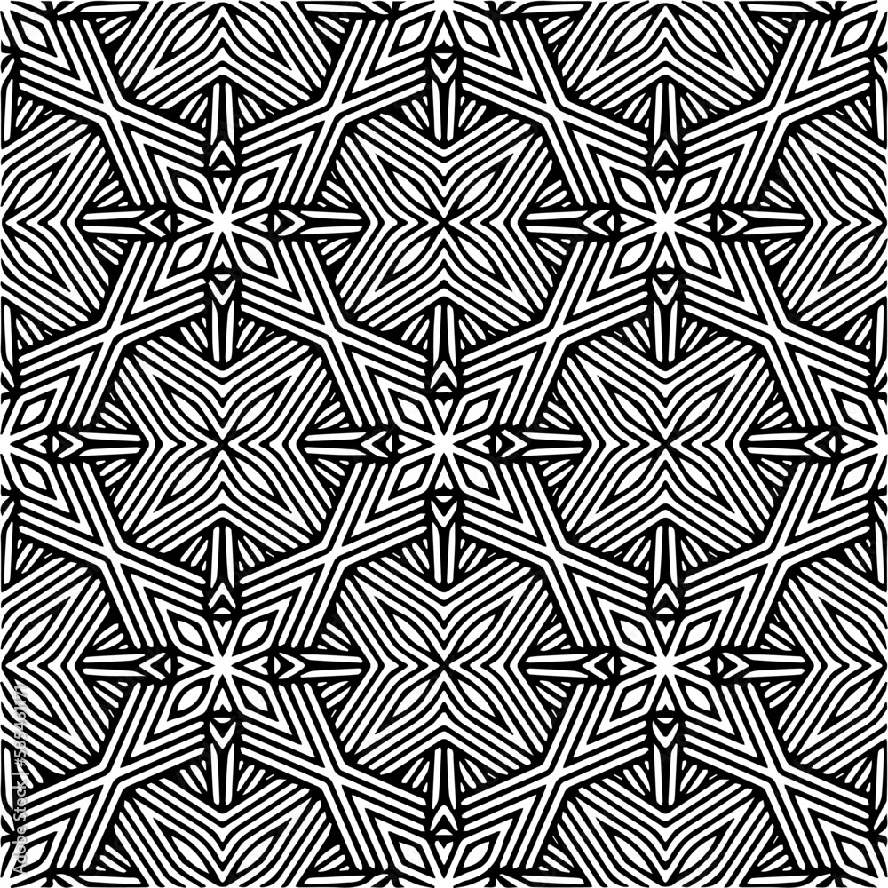 Vector geometric seamless pattern. Minimal ornamental background with abstract shapes. Black and white texture. Simple abstract ornament background. Dark repeat design for decor, fabric, cloth.