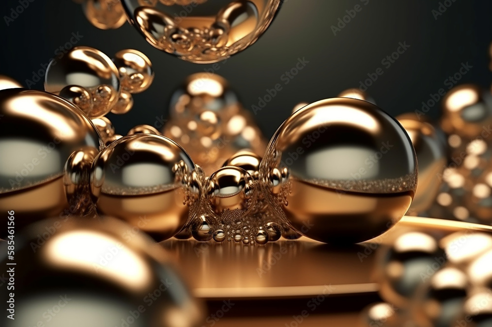 Luxurious Golden Metallic Glass Sphere Cosmetics with Collagen Drops for Skin Care - 3D Render. Generative AI. Luxurious Golden Metallic Glass Sphere Cosmetics with Collagen Drops for Skin Care - 3D Render. Generative AI.
