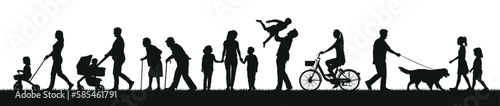 Group people adult and kids outdoor activities vector silhouette set. © Andreas