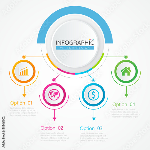 Business Infographic design template with icons and 4 options or steps. Abstract elements of graph, diagram, parts or processes. Vector template for presentation.