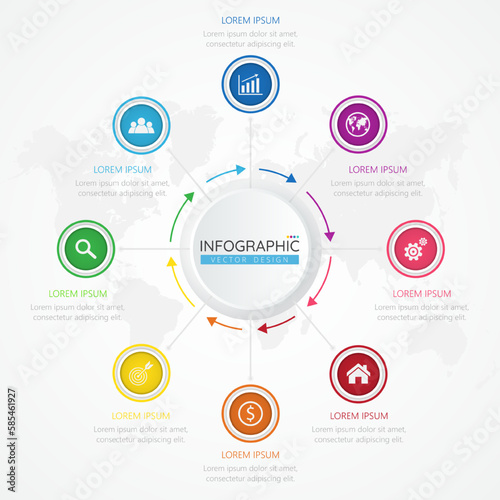 Business infographic design template with icons and 8 options or steps. Abstract elements of graph, diagram, parts or processes. Vector template for presentation.