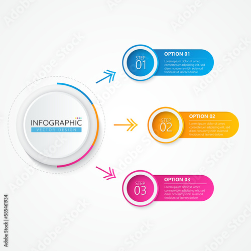 Business Infographic design template with icons and 3 options or steps. Abstract elements of graph, diagram, parts or processes. Vector template for presentation.
