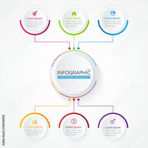 Business infographic design template with icons and 6 options or steps. Abstract elements of graph, diagram, parts or processes. Vector template for presentation.