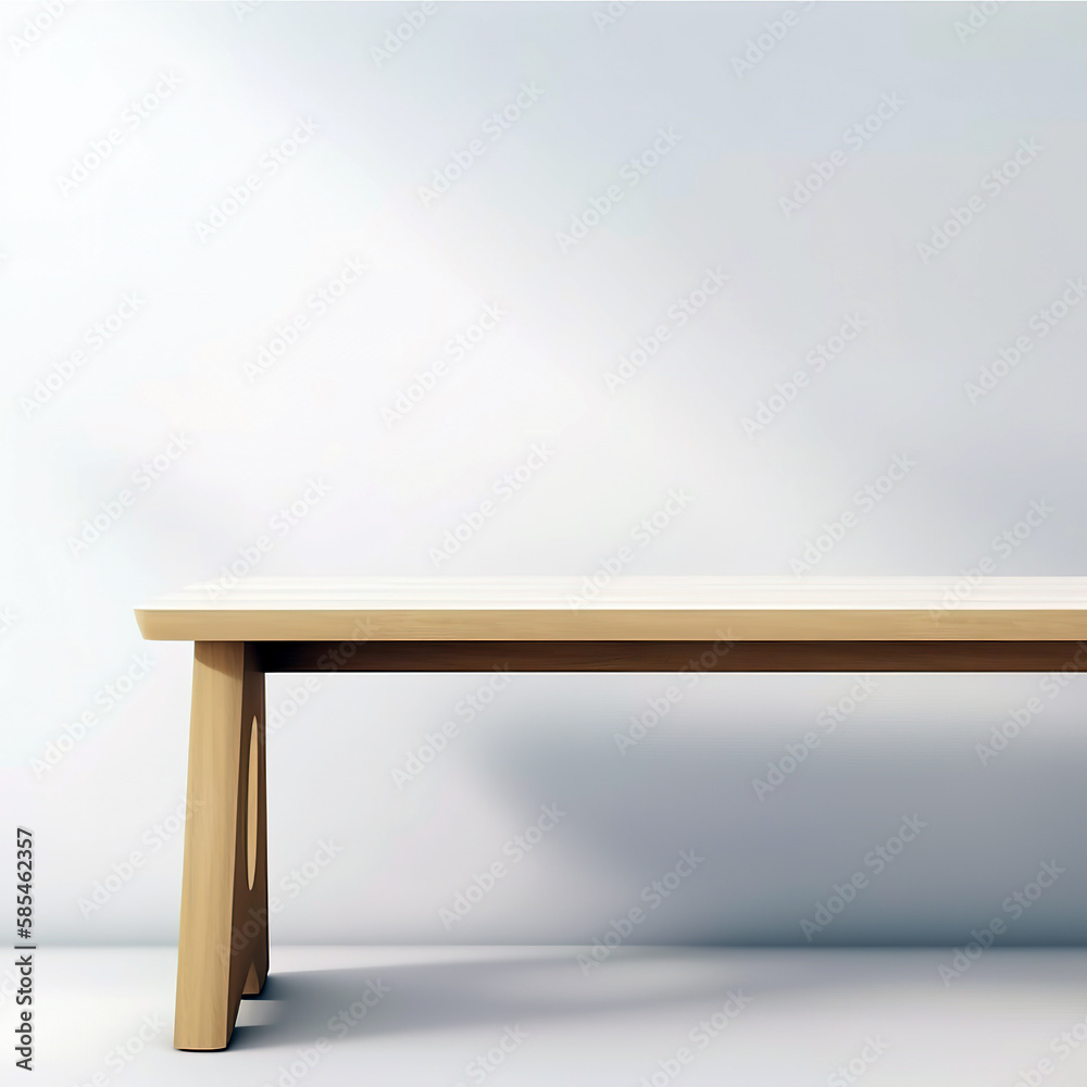Minimal wooden top table in white background 