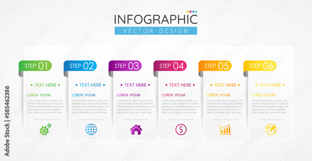Business infographic design template with icons and 6 options or steps for presentations banner, workflow layout, process diagram, flow chart, info graph. Vector Infographics for business concept.