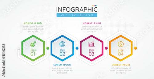 Timeline infographic design template with icons and 4 options or steps. Abstract elements of graph  diagram  parts or processes. Vector template for presentation.