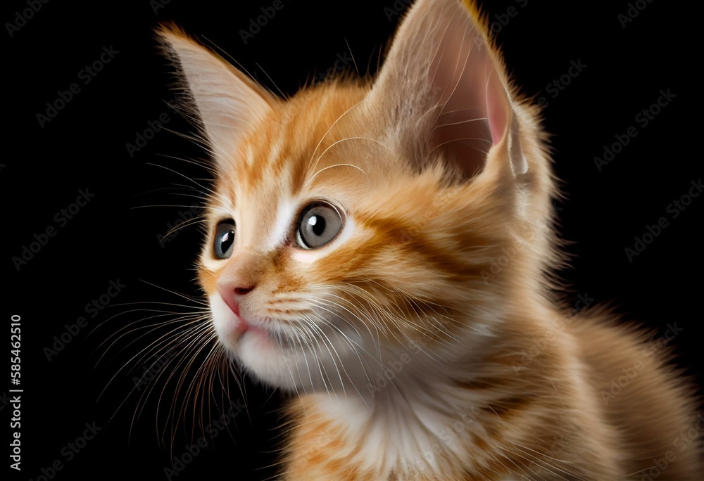 A curious orange tabby kitten listening with a head tilt on a transparent background. Generative AI