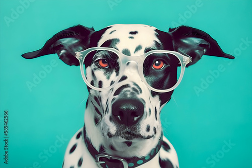 50s Vibes dog portrait wearing hipster glasses  Generative AI
