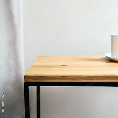Minimal wooden top table in white background  © digitizesc