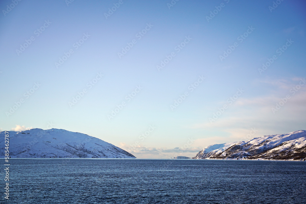 sunset time in fjords of tromso, norway sunset time in fjords of tromso, norway