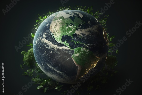 Planet earth from leaves. Concept of reforestation and planet health, earth day .generative ai © inna717