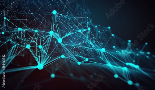 Abstract futuristic with connection lines on blue background. Plexus structure. Concept of Science, Business, Communication, Medical, Technology, Network, Cyber, Sci-fi, 3D rendering, Generate Ai