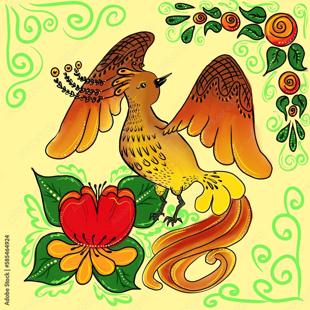 Fototapeta premium ethnic bird with flowers painted