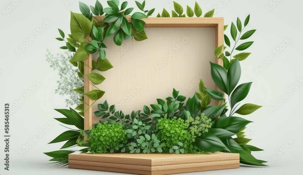 Podium Template with Green Leaves to Showcase Your Products