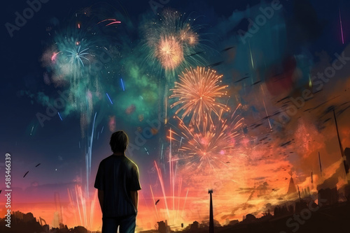 man with a fireworks , ai generated