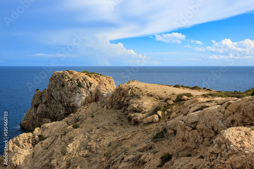 Rocky coast of the mediterranean sea in Cala Ratjada, Mallorca, Spain.