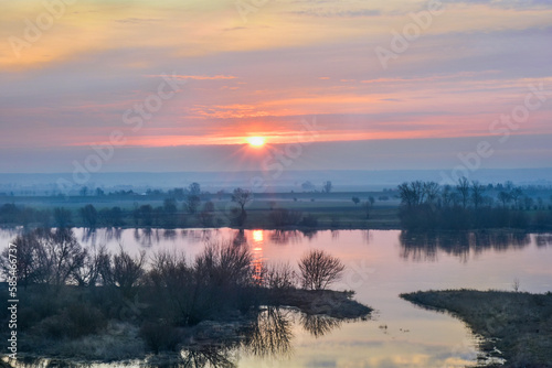 Beautiful sunrise over the Vistula River  Poland