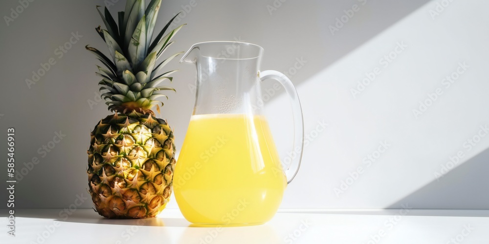 Jug of pineapple juice with pineapples around Jug of pineapple juice with pineapples around