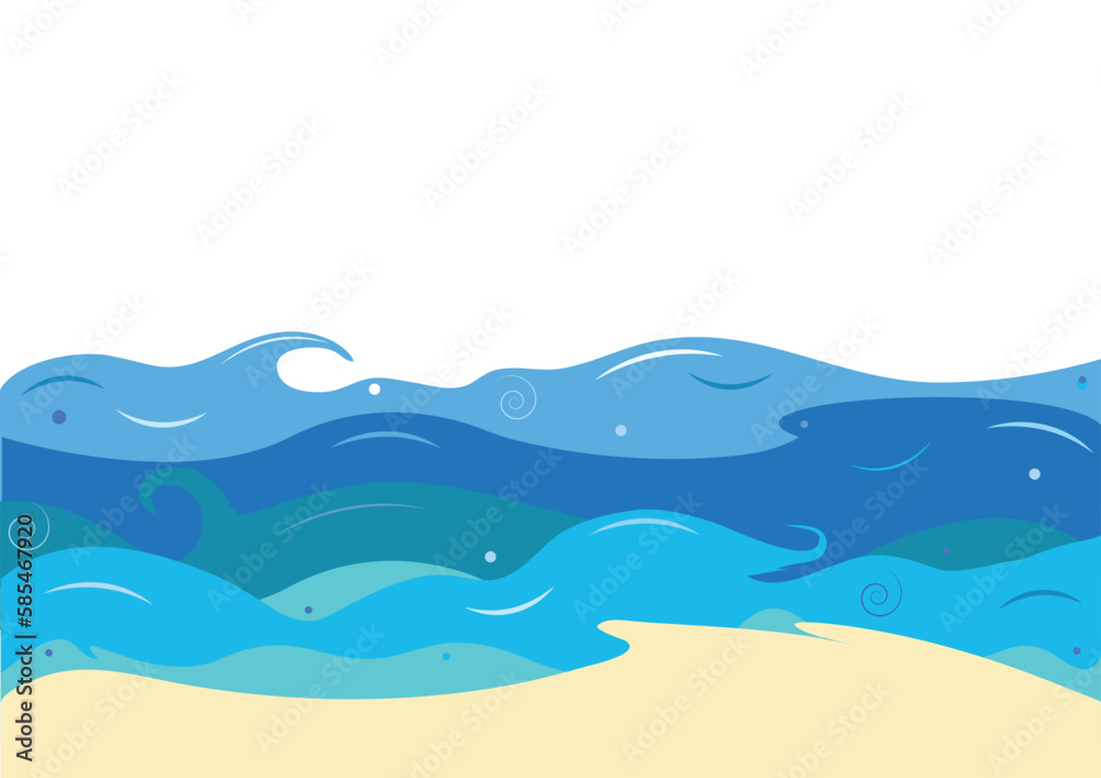 Beach and blue waves pattern. Vector. Abstract banner with water waves, a template of holidays, swimming, cleanliness and summer. Vector and jpg.