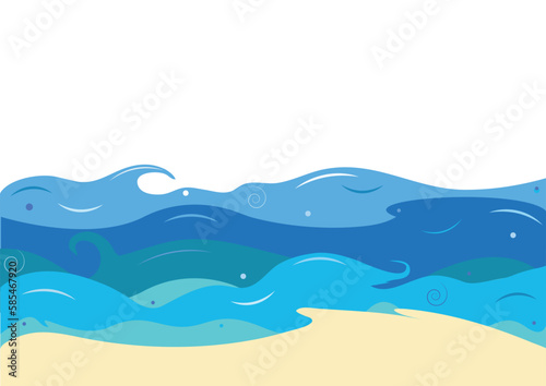 Beach and blue waves pattern. Vector. Abstract banner with water waves, a template of holidays, swimming, cleanliness and summer. Vector and jpg. © azteka