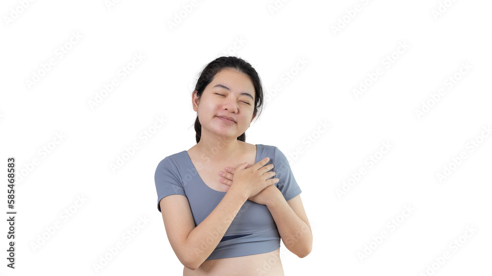 Woman smiling happily isolated on png file background, Woman loves and rejoices herself, Contented, Pure love, Love myself, Proud of yourself, Self-made happiness, Painting Therapy with a smile. Woman smiling happily isolated on png file background, Woman loves and rejoices herself, Contented, Pure love, Love myself, Proud of yourself, Self-made happiness, Painting Therapy with a smile.