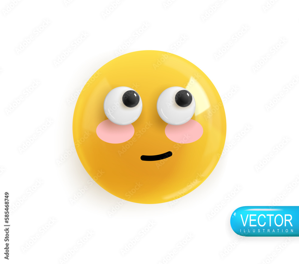 Realistic 3d Icon. Emoji face. Render of yellow glossy color emoji in plastic cartoon style Realistic 3d Icon. Emoji face. Render of yellow glossy color emoji in plastic cartoon style