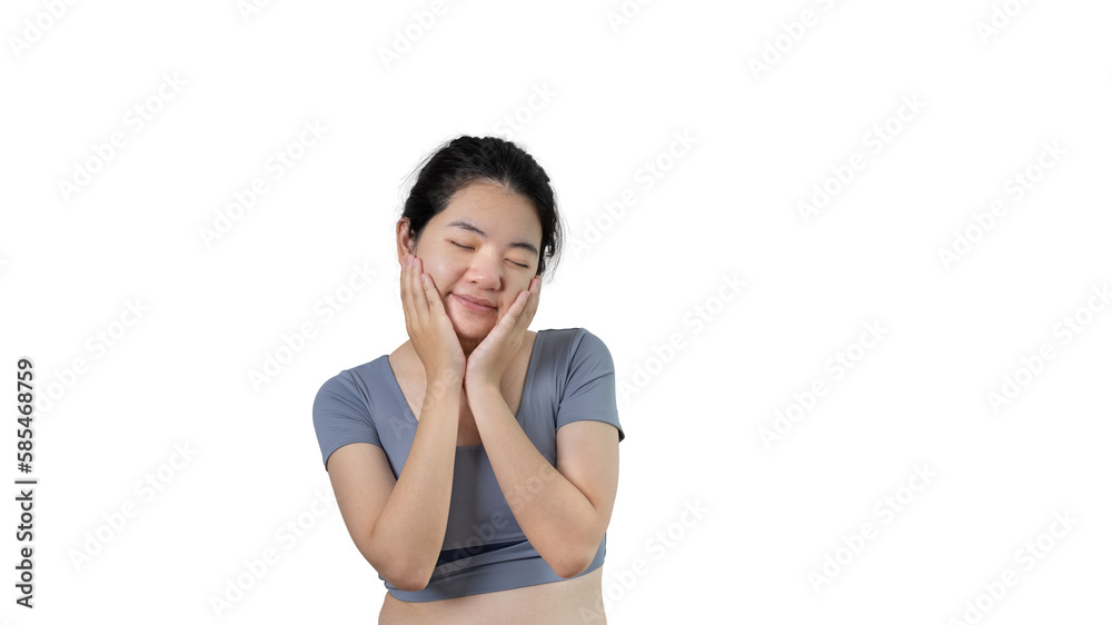 Woman smiling happily isolated on png file background, Woman loves and rejoices herself, Contented, Pure love, Love myself, Proud of yourself, Self-made happiness, Painting Therapy with a smile. Woman smiling happily isolated on png file background, Woman loves and rejoices herself, Contented, Pure love, Love myself, Proud of yourself, Self-made happiness, Painting Therapy with a smile.
