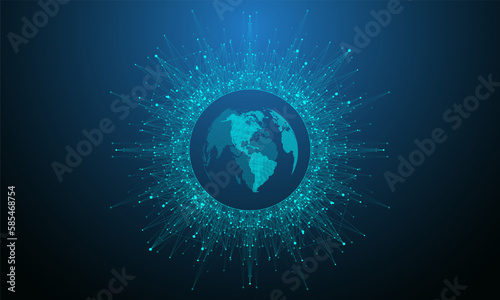 Global network connection concept. Social network communication in the global business concept. Big data visualization. Internet technology. Vector illustration.
