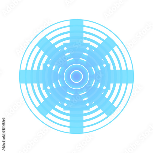 Concentric circles with arrows pointing to the center. Blue sonar waves. Signal source isolated