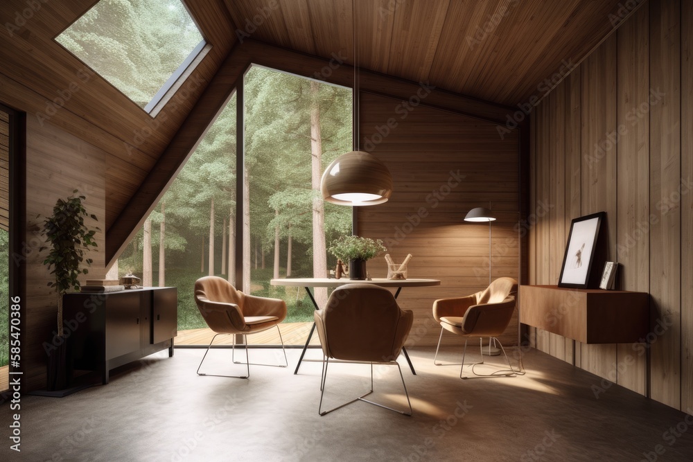 Fototapeta premium Luxury wooden cabin in the forest interior