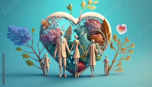 World Mental Health day illustration concept, World Health Day Images, Heartbeat, Stethoscope, world health day April 7, poster, banner, design, theme, 2023, Generate Ai