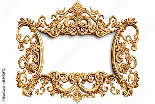 Decorative golden ornament frame on isolated white background. Golden luxury stucco 3d rendering.