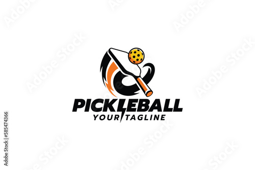 pickleball logo with a combination of paddle, ball and lightning as the icon.