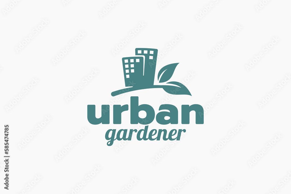 urban gardener logo with a combination of buildings and plant as the icon