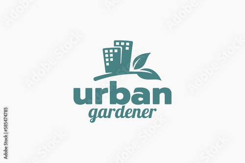 urban gardener logo with a combination of buildings and plant as the icon