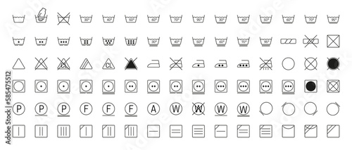 Laundry icons. Garment care instructions on labels, machine wash or hand wash signs. Isolated on white background. Vector illustration