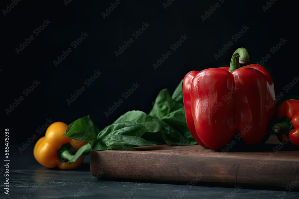 Fresh Pepper, with salad on the stone Generative AI