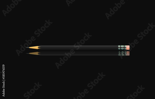 Black pencil on black background with soft shadow. Vector illustration.