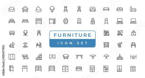 Furniture - minimal thin line web icon set. Outline icons collection. Simple vector illustration.