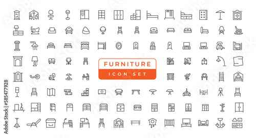Furniture - minimal thin line web icon set. Outline icons collection. Simple vector illustration.
